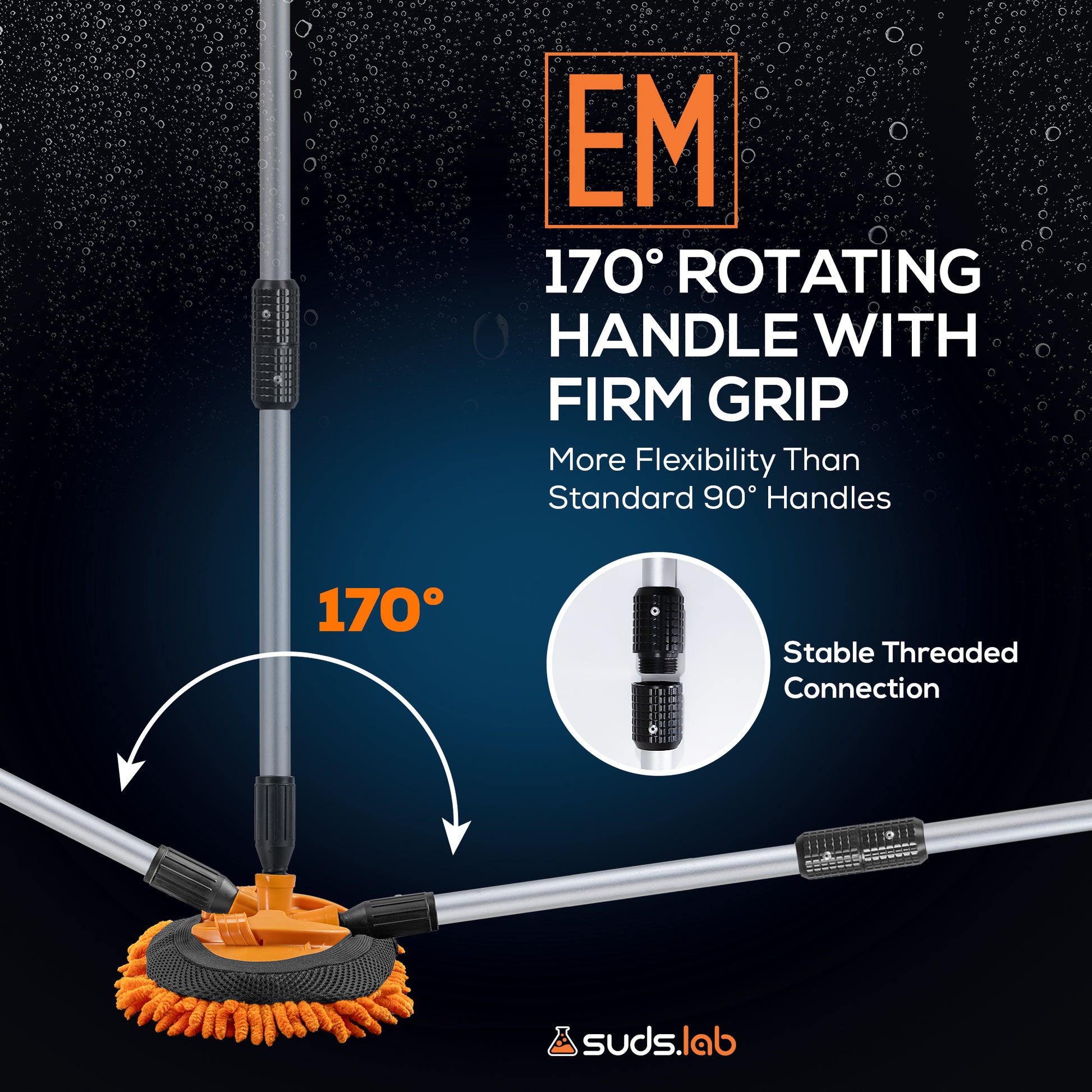 EM Extendable Wash Mitt with 170° Telescopic Handle – 58"