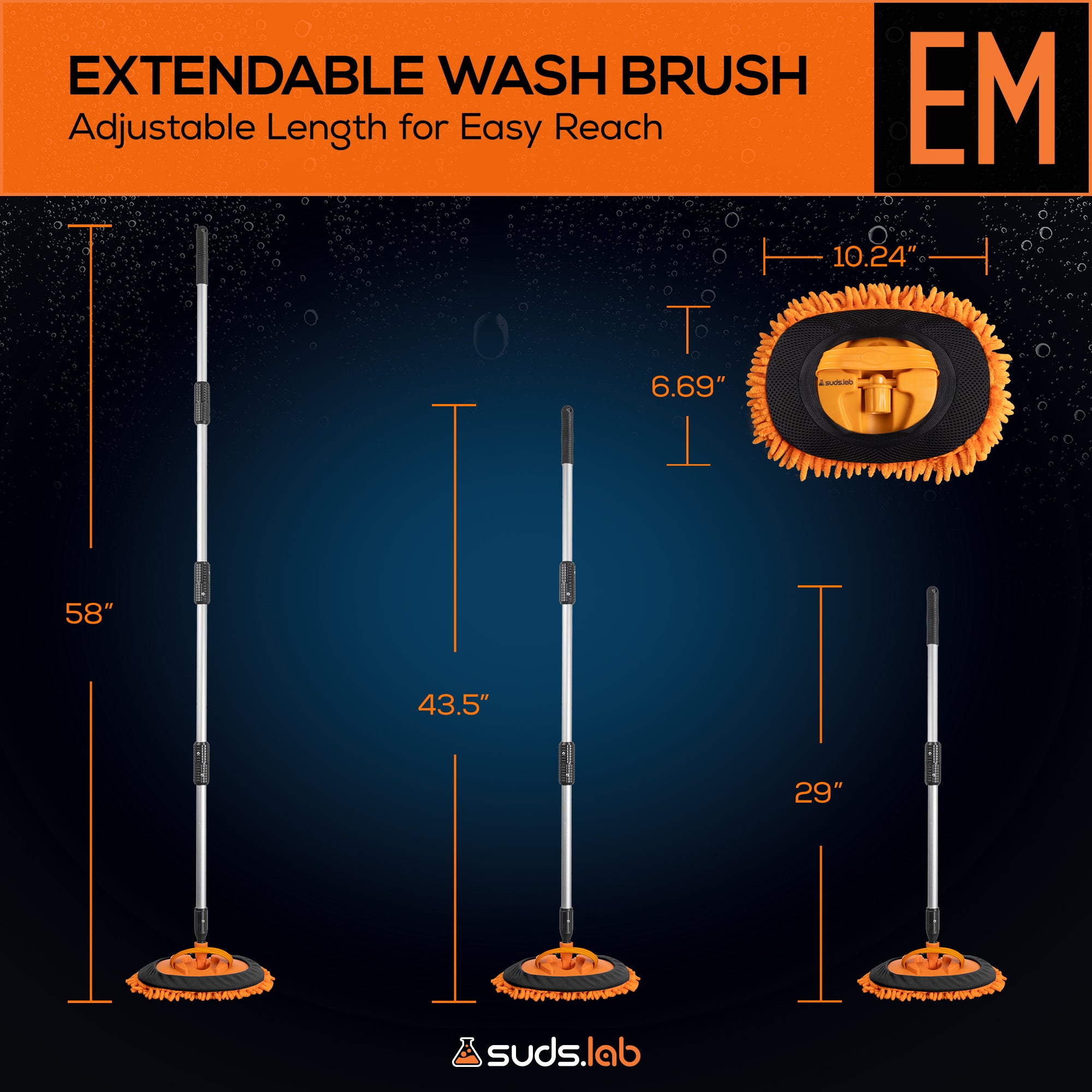EM Extendable Wash Mitt with 170° Telescopic Handle – 58