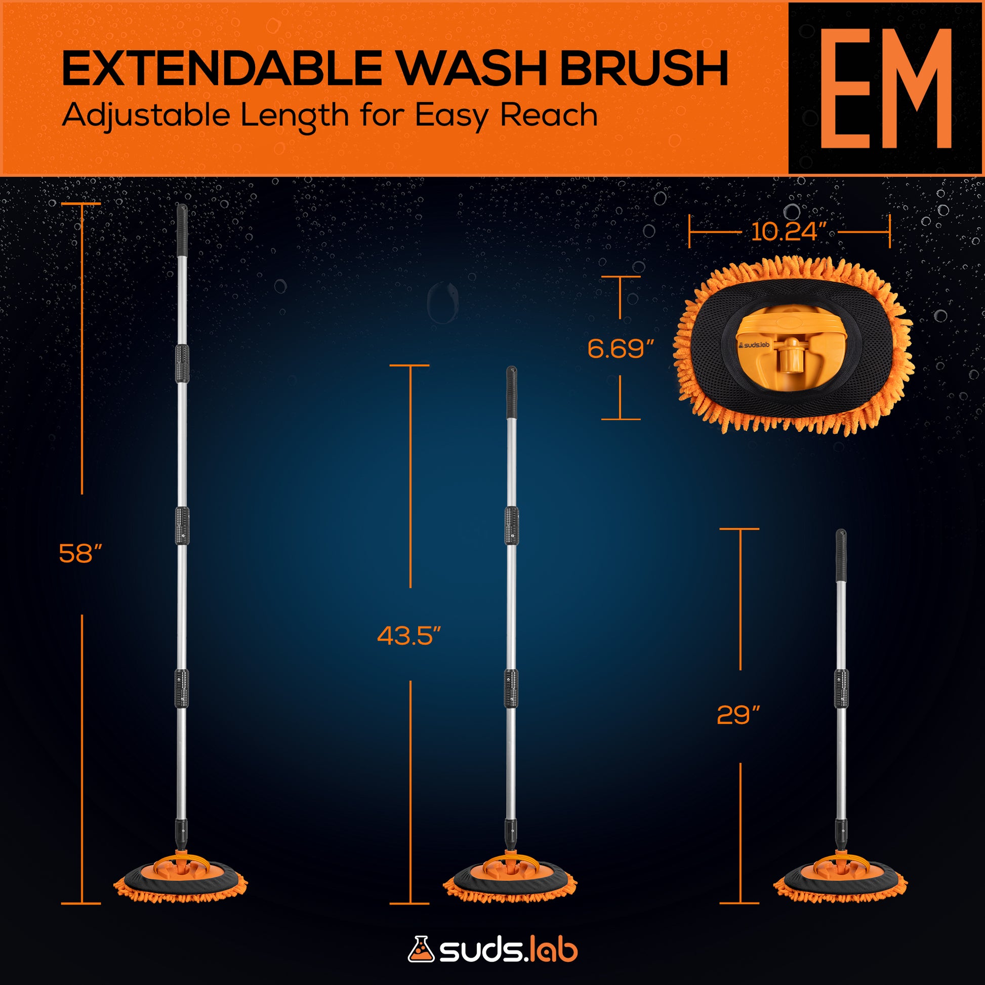 EM Extendable Wash Mitt with 170° Telescopic Handle – 58"