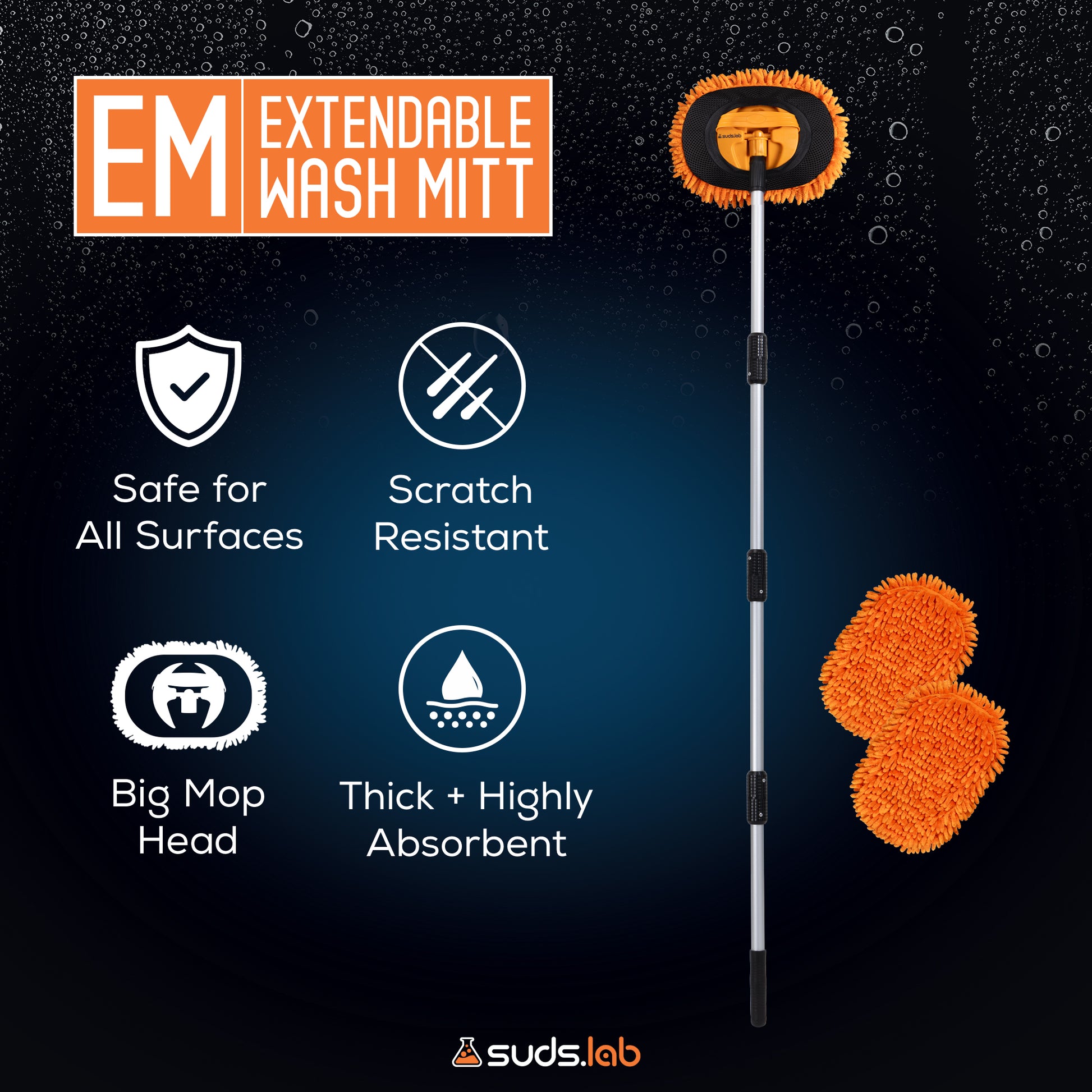 EM Extendable Wash Mitt with 170° Telescopic Handle – 58"