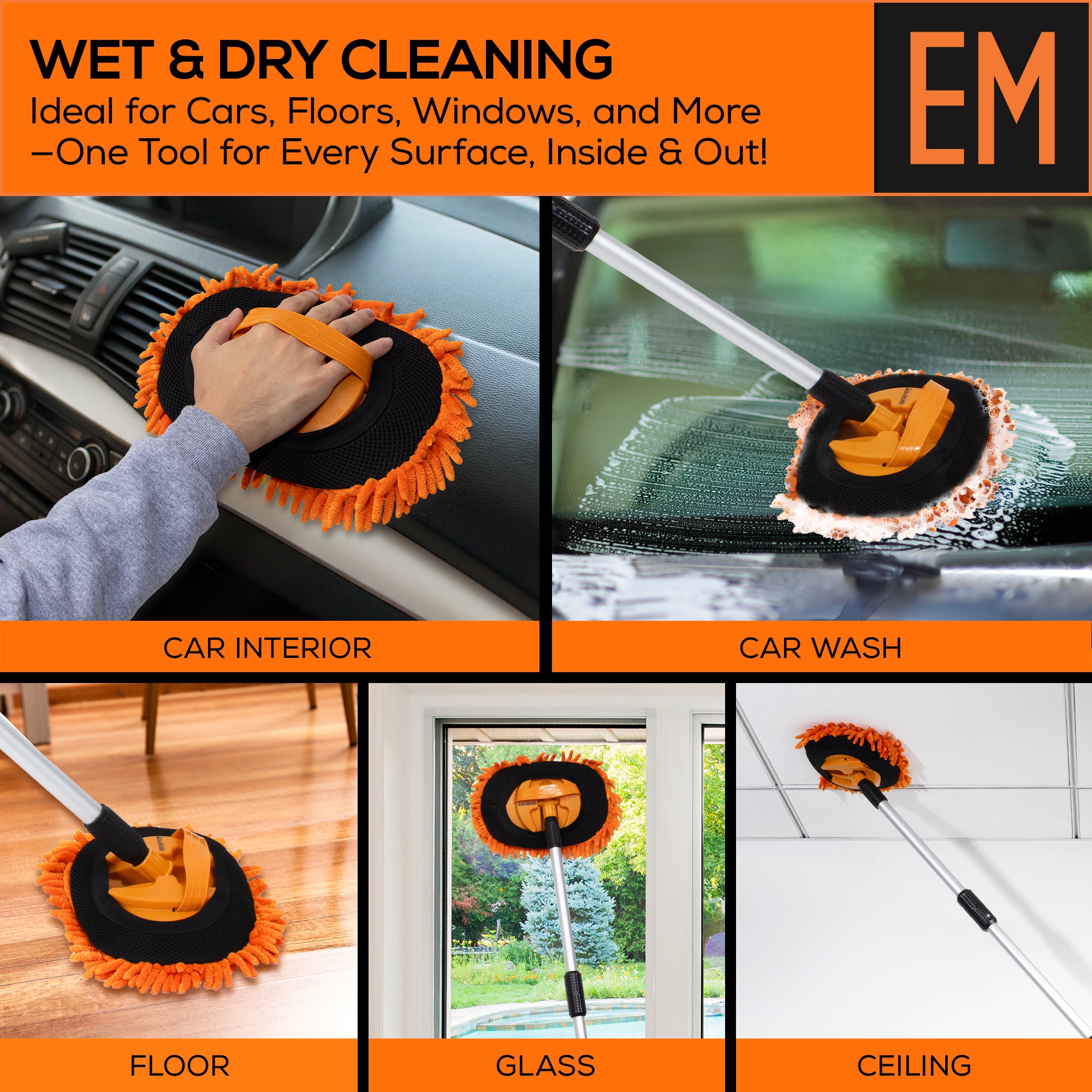 EM Extendable Wash Mitt with 170° Telescopic Handle – 58