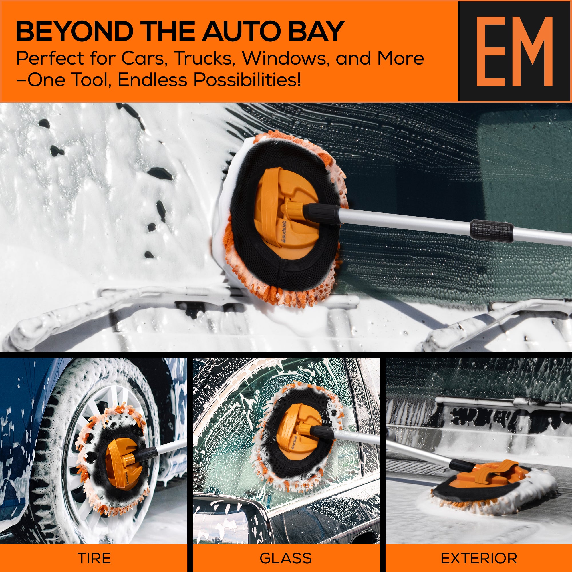 EM Extendable Wash Mitt with 170° Telescopic Handle – 58