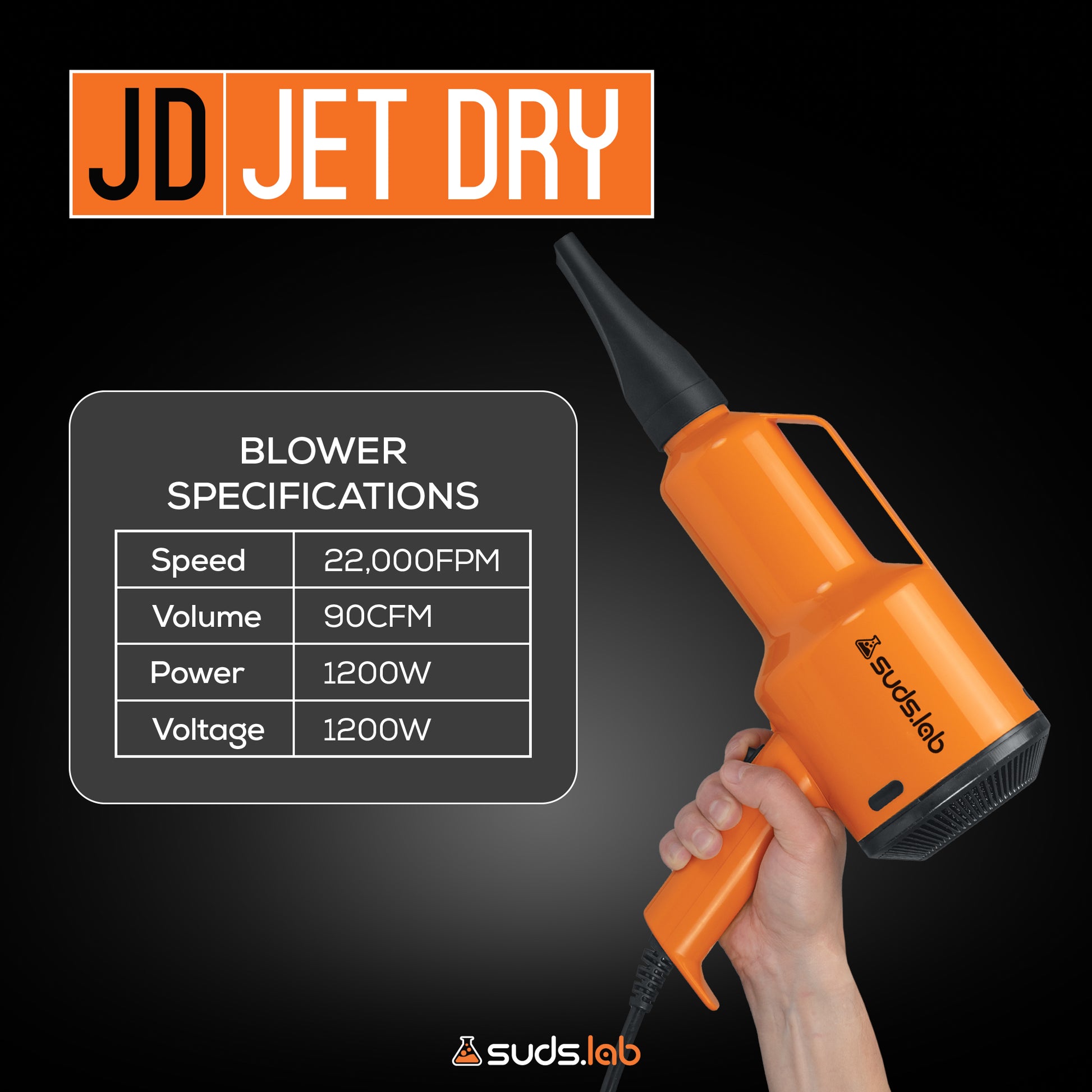 JD Jet Dry Car Drying Blower (2 Nozzles & 20 ft Power Cord – 1.5 HP)