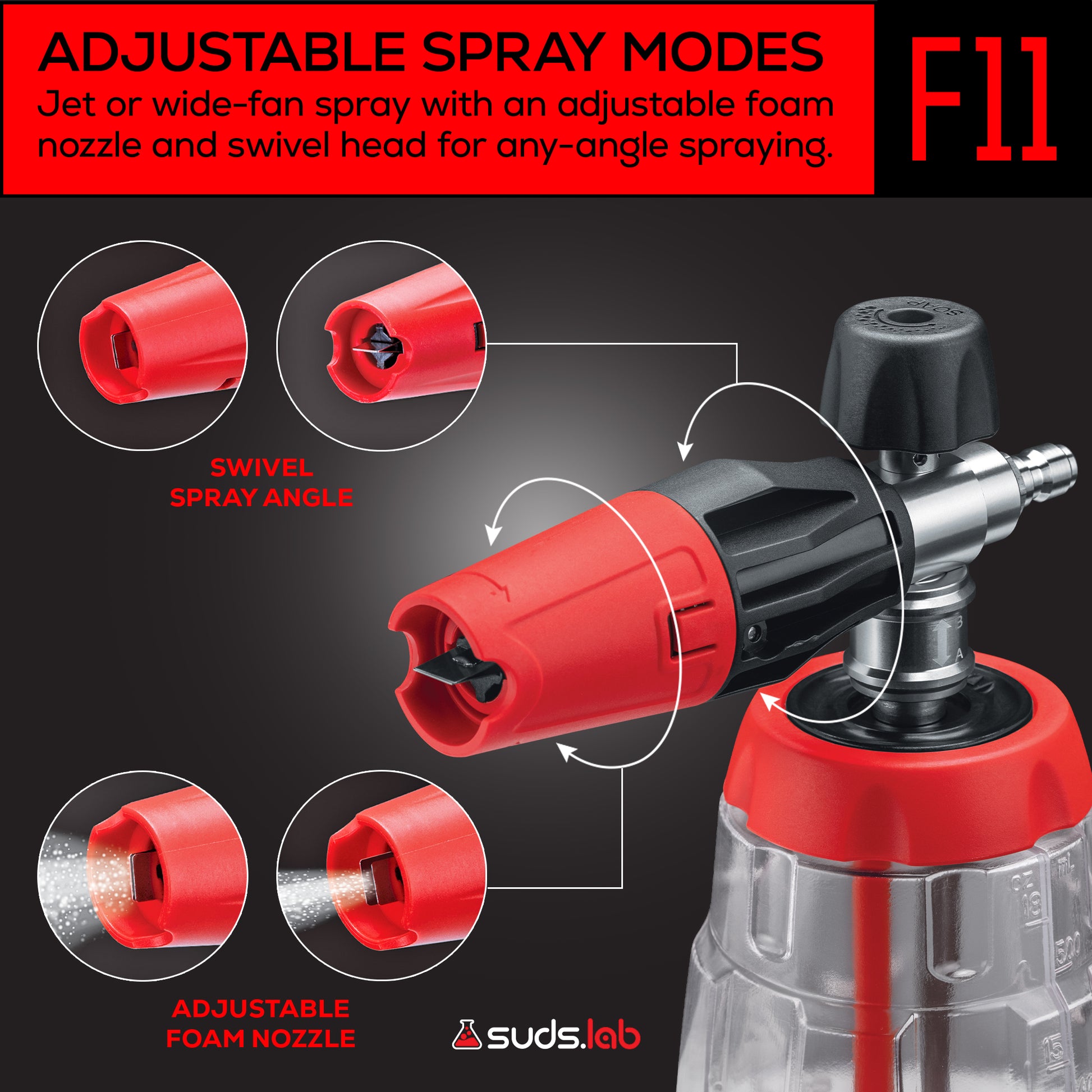 F11 Dual Chamber Foam Cannon for Pressure Washer, 36 oz Snow Foam