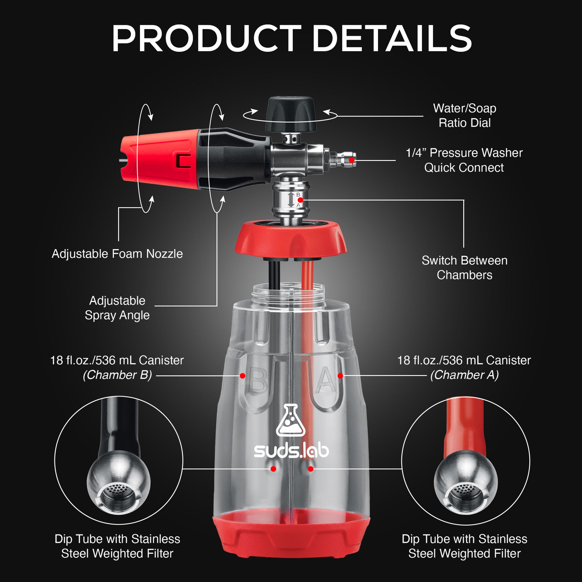 F11 Dual Chamber Foam Cannon for Pressure Washer, 36 oz Snow Foam