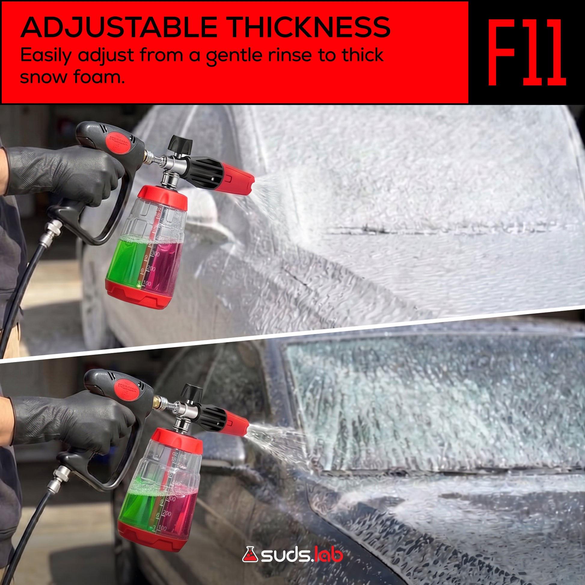 F11 Dual Chamber Foam Cannon for Pressure Washer, 36 oz Snow Foam