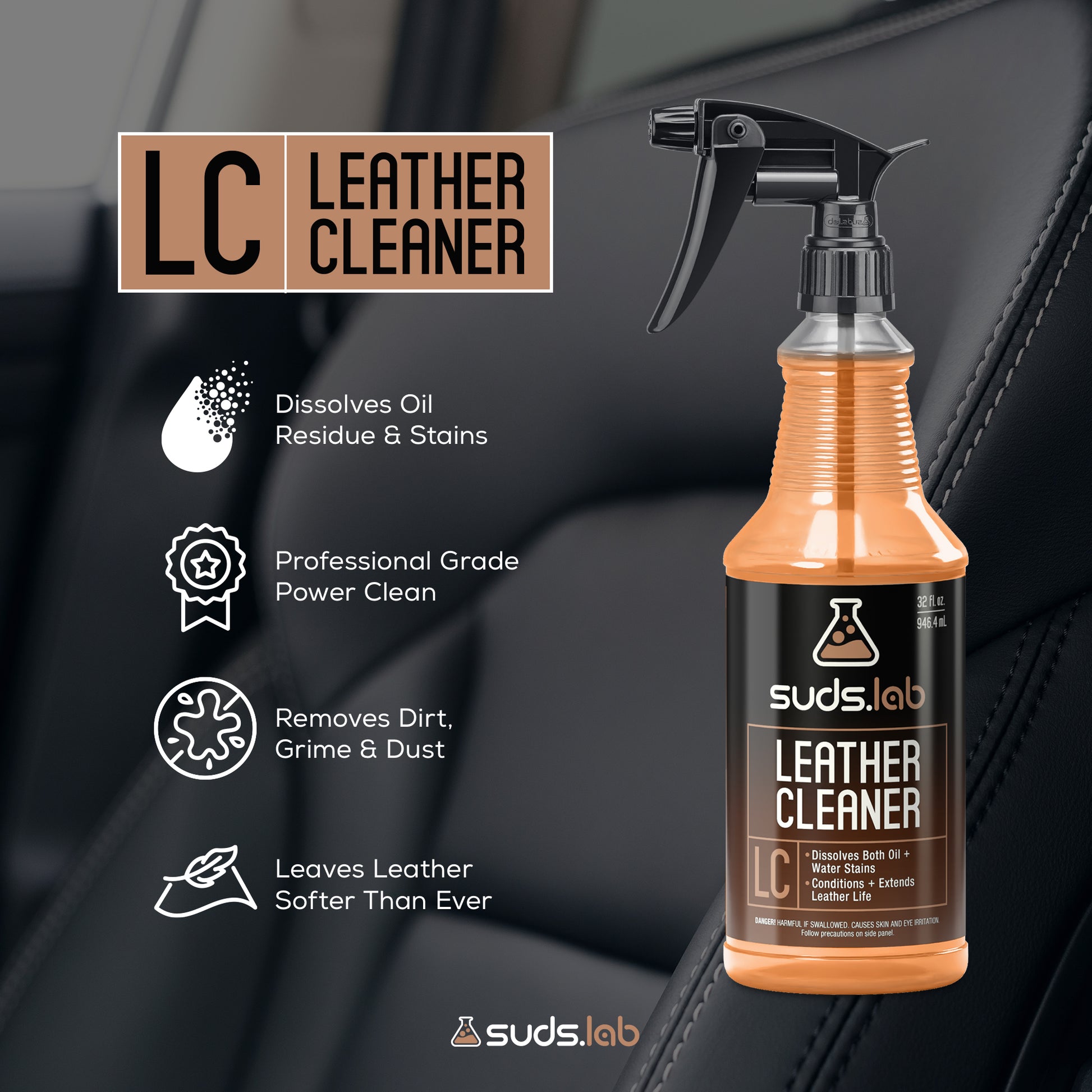 LC Leather Deep Cleaning Leather Cleaner Spray, 32 oz.