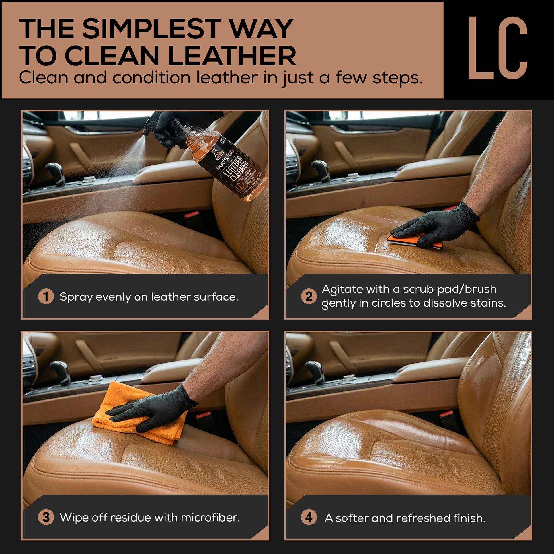LC Leather Deep Cleaning Leather Cleaner Spray, 32 oz.