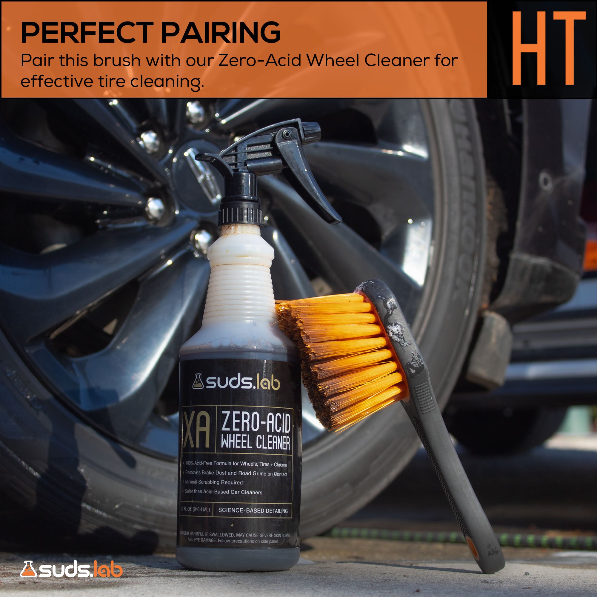 HT Heavy Duty Tire Brush, Rubberized Handle