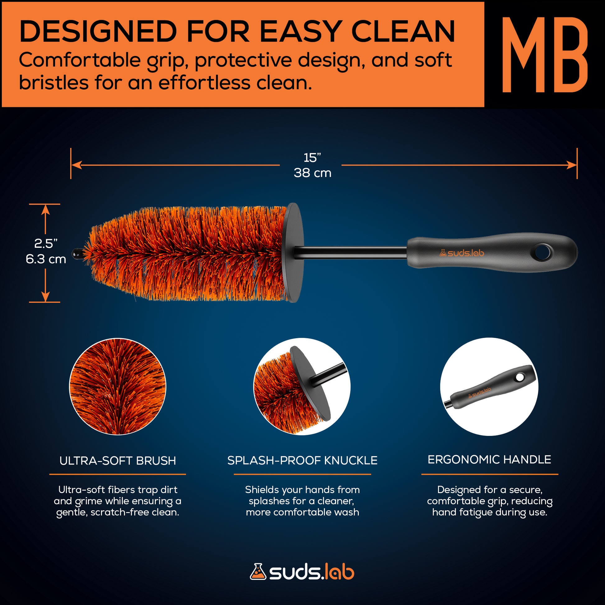 Suds Lab Mini Wheel Cleaning Brush, 14 in. — dimensions and specifications, image 8