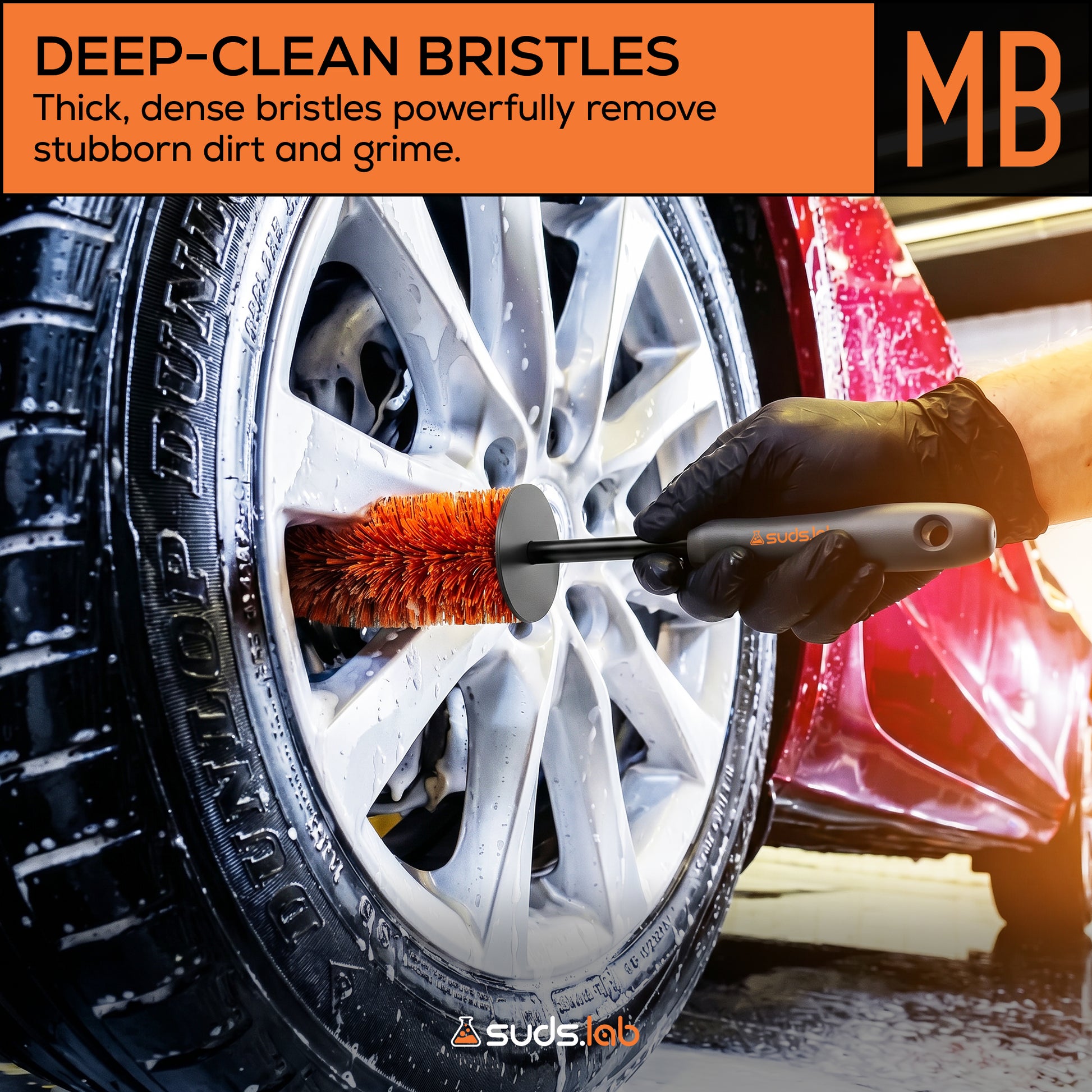 Suds Lab Mini Wheel Cleaning Brush, 14 in. — in-use lifestyle view 6
