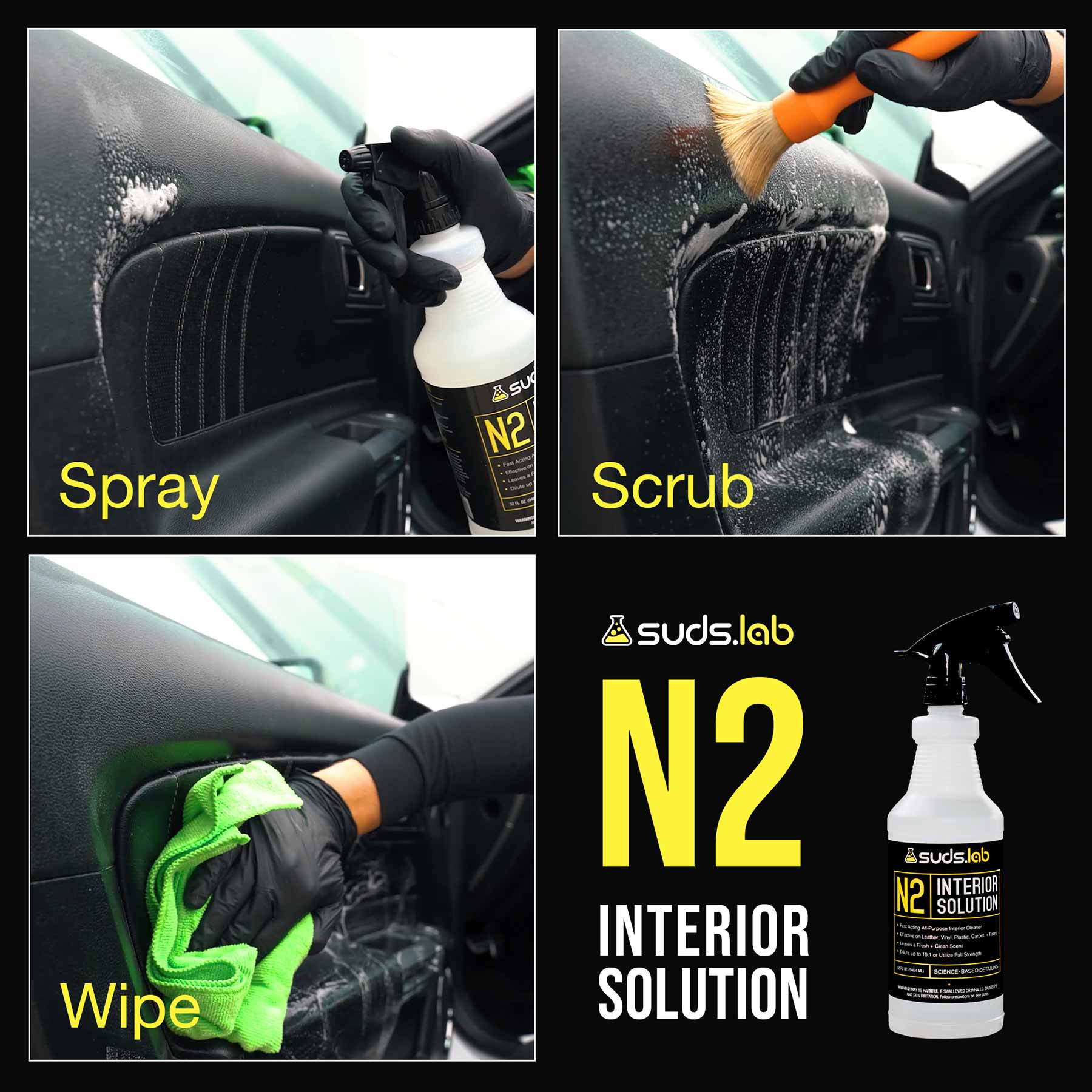  Suds Lab N2 All Purpose Interior Cleaner for Cars and Boats.  Safe for Leather, Vinyl, Cloth, Carpet. 32 oz Bottle : Automotive