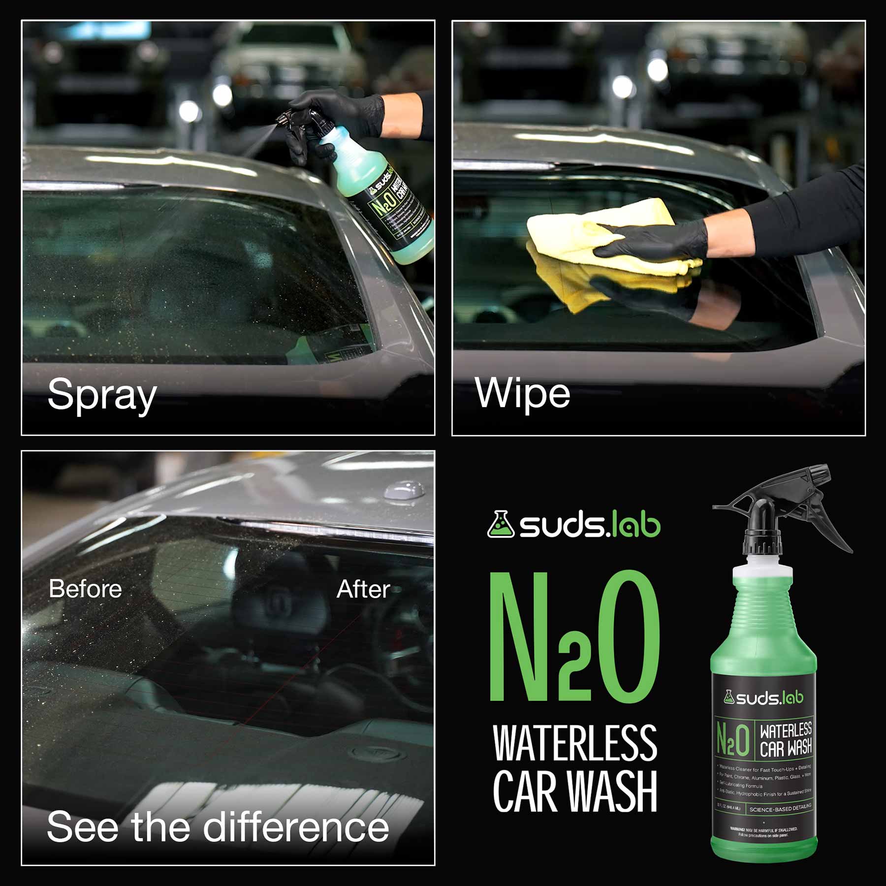 Suds Lab W2 Car Wash plus Wax Shampoo, Gentle Auto Shampoo that Cleans,  Restores Shine, and Protects - 32 oz
